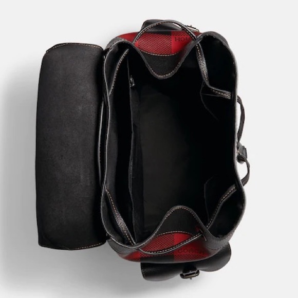 New Coach Unisex Hudson XL Drawstring Backpack in Red Black Buffalo Plaid Print - Picture 5 of 17